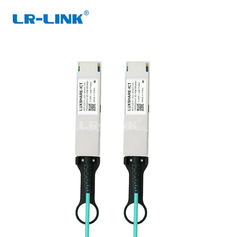 QSFP+-AOC-3m/5m LR-LINK QSFP+ 40G Active Optical Cable, 3m length, supporting up to 11.3Gb/s per lane for high-speed data center interconnects.