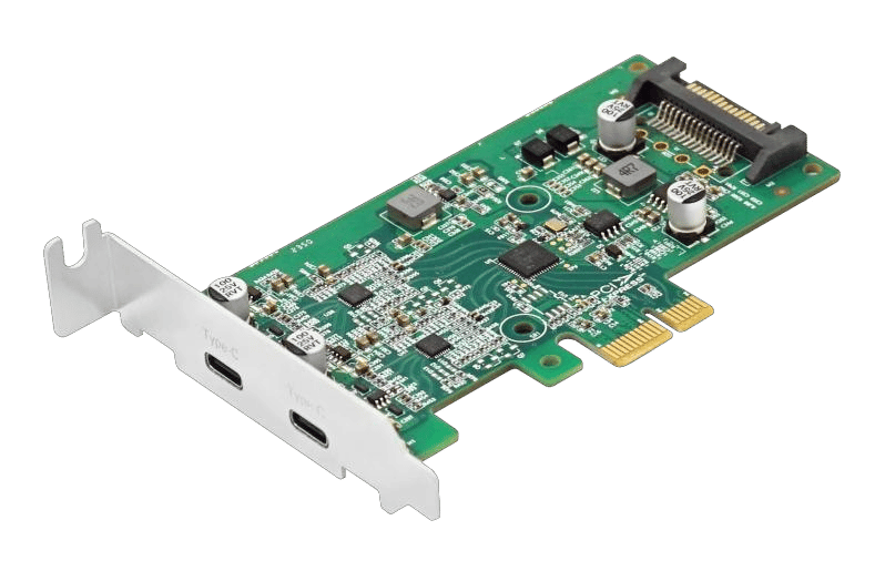 LRSU9A72-2C PCIe 2.0 x1 to dual USB 5Gbps Type-C expansion card providing fast data transfer and device charging