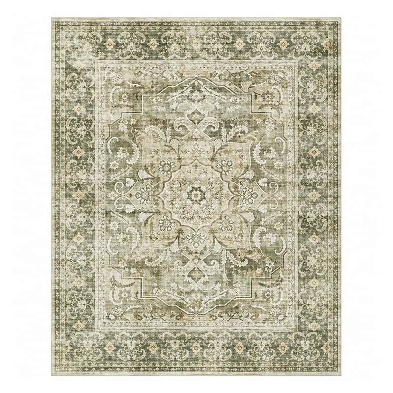Distressed Green Vintage Medallion Traditional Area Rug