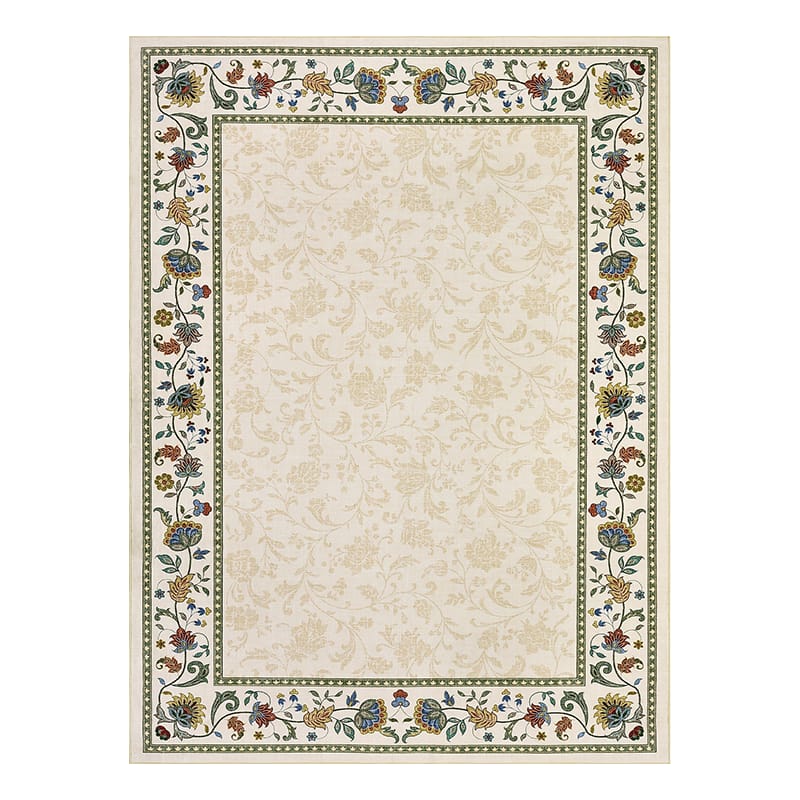 Floral Border Washable Rug