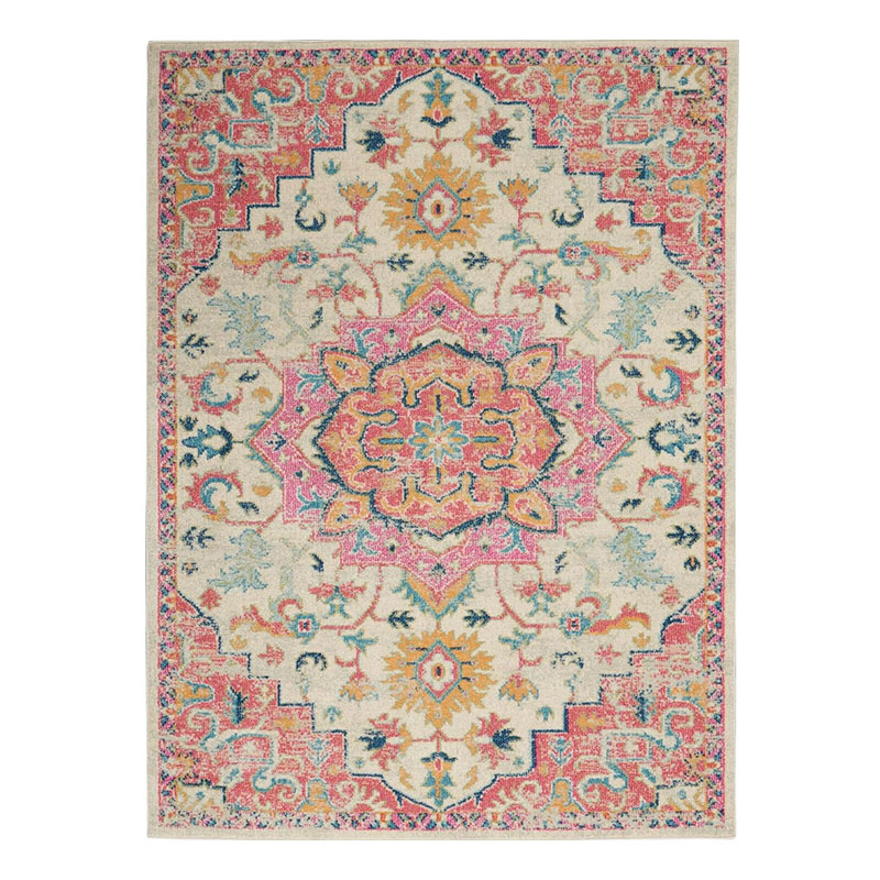 Colorful Boho Medallion Washable Rug – Soft Low-Pile Non-Slip Area Rug