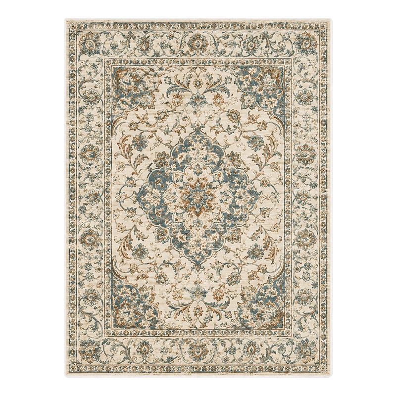 Cream Blue Medallion Area Rug