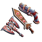 1 bundle: 1 Swirly (gun); 1 Swirly Blade (knife); 1 Swirly Axe (knife)