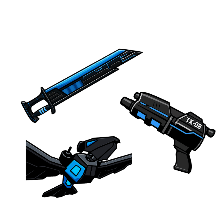 1 bundle: 1 Blaster (gun); 1 Virtual (knife); 1 Electro (pet)