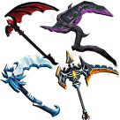 1 bundle: 1 Hallowscythe (knife); 1 Elderwood Scythe (knife); 1 Batwing (knife); 1 Icewing (knife)