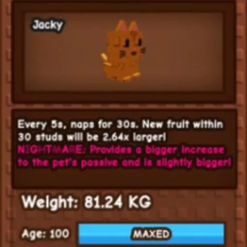 1 item; Nightmare Orange Tabby | 81.24 kg + 100 age