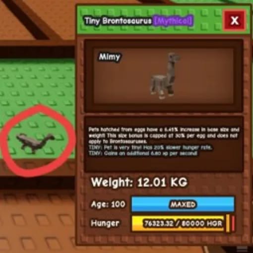 1 item; Tiny Brontosaurus 12.01 kg + 100 age