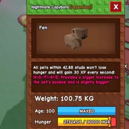 1 item; Nightmare Capybara | 100 kg + 100 age
