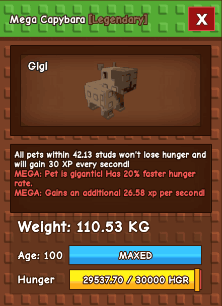 1 item; Mega Capybara|110 kg + 100 age