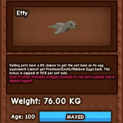 1 item; Huge/Titanic Nightmare Seal age 100 weight 76kg