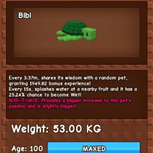 1 item; Nightmare Sea Turtle | 53 kg + 100 age