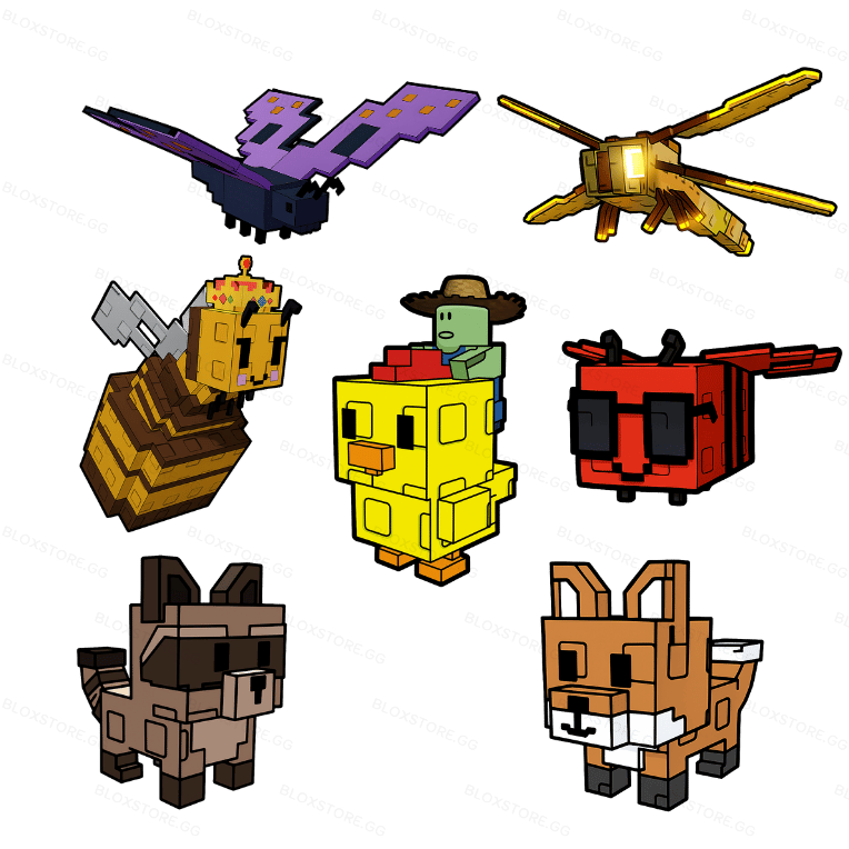 1 item; Bundle includes Raccoon, Disco Bee, Butterfly, Dragonfly, Red Fox, and Chicken Zombie