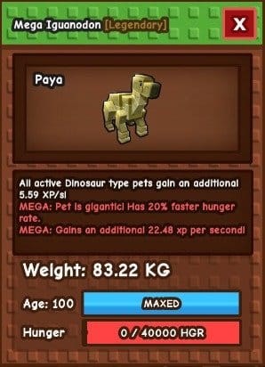 1 item; Mega Iguanodon | 83.22 kg + 100 kg