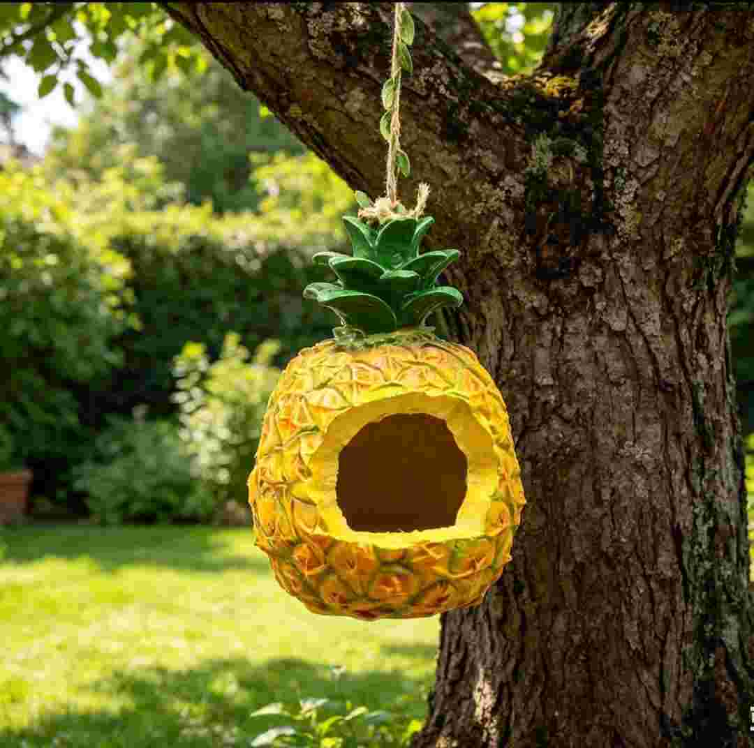 Pineapple Hanging Birdhouse Eco Rubber Wood Yard Art