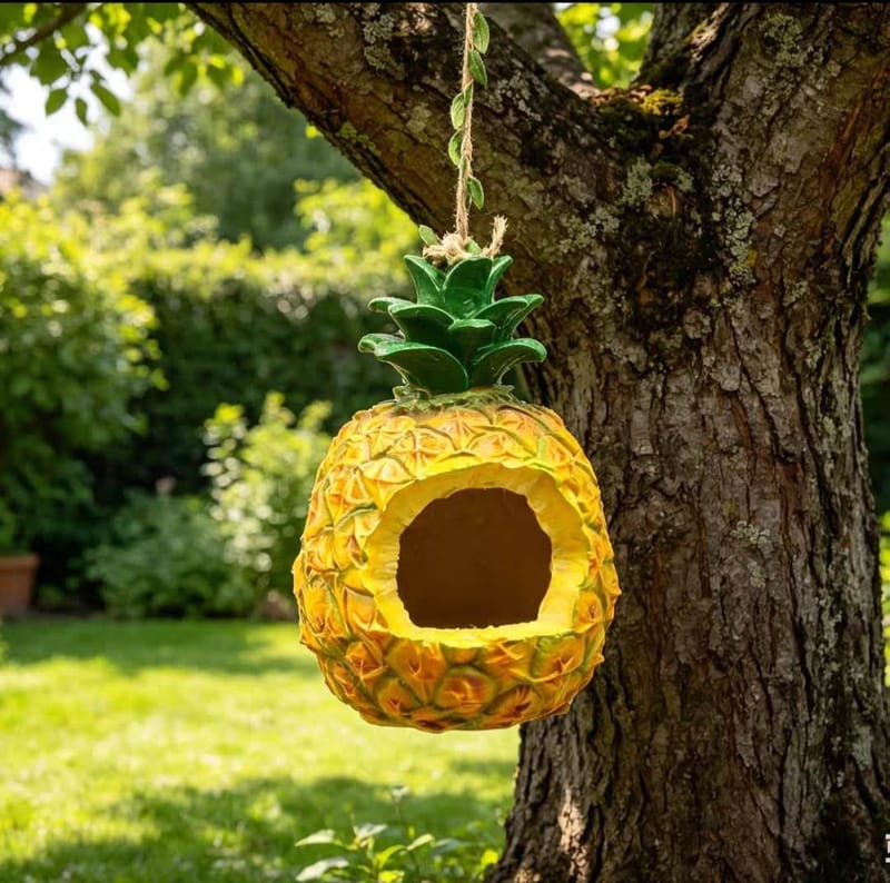 Pineapple Hanging Birdhouse Eco Rubber Wood Yard Art