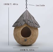 Cottage Straw Roof Hanging Birdhouse Eco Rubber Wood Decor
