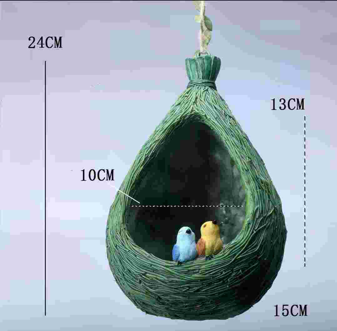 Green Teardrop Woven Bird Nest Figurines Hanging Decor