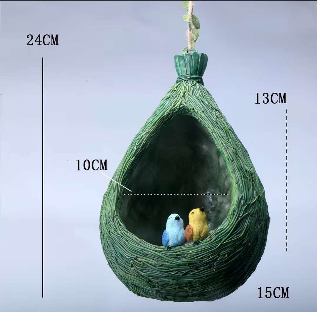 Green Teardrop Woven Bird Nest Figurines Hanging Decor