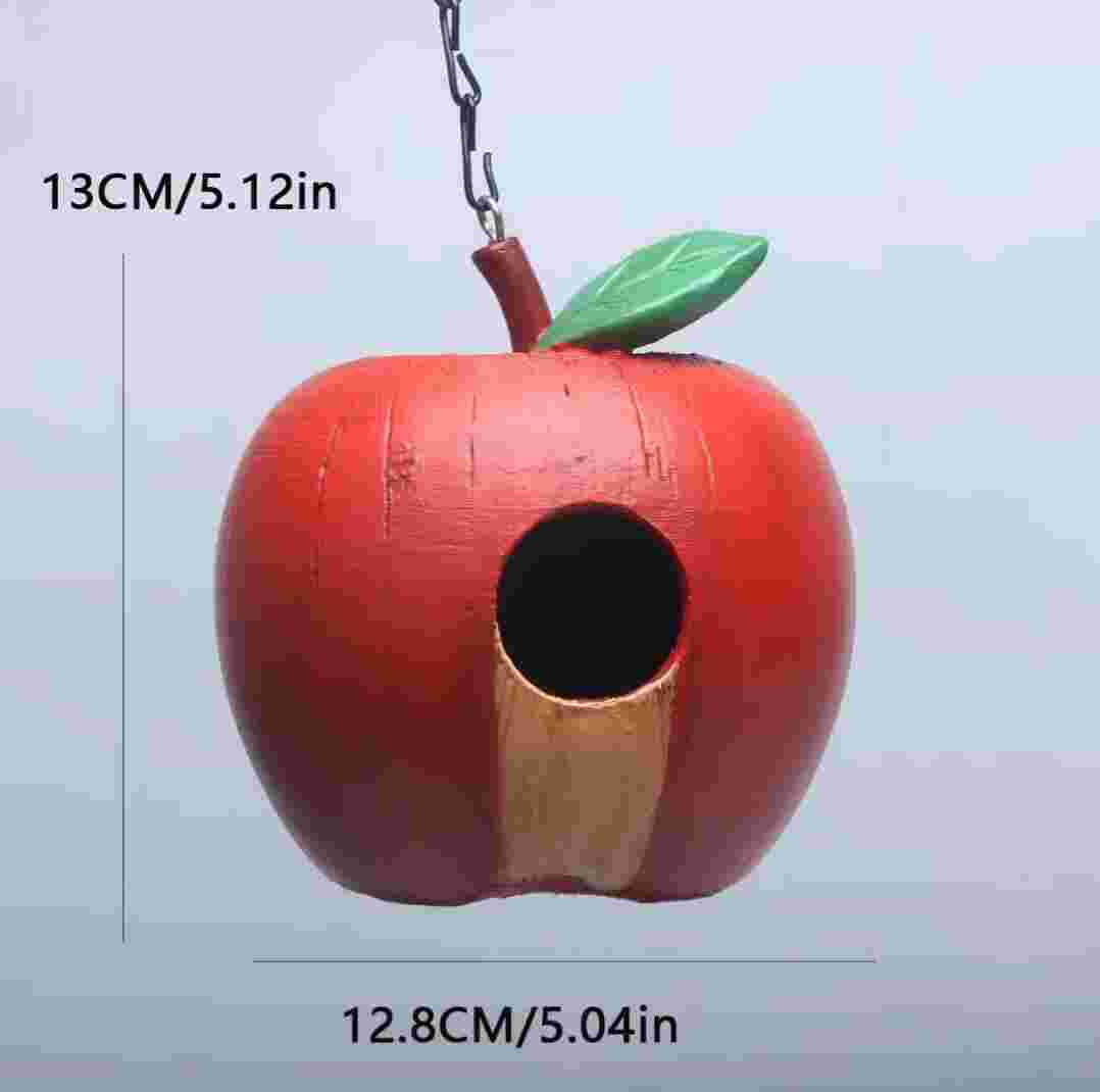 Red Apple Hanging Birdhouse Solid Wood Patio Decor