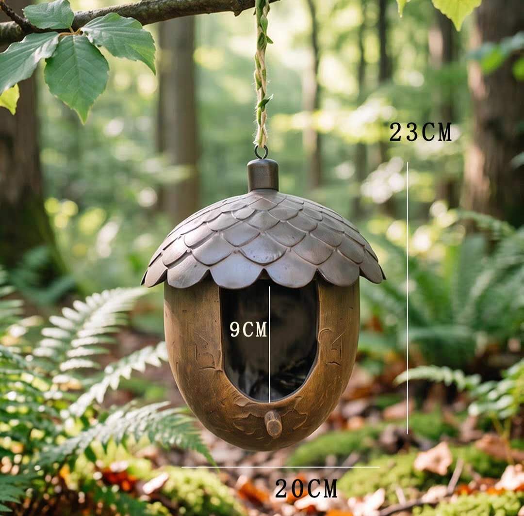 Globe Pinecone Roof Hanging Birdhouse Solid Wood Garden Art