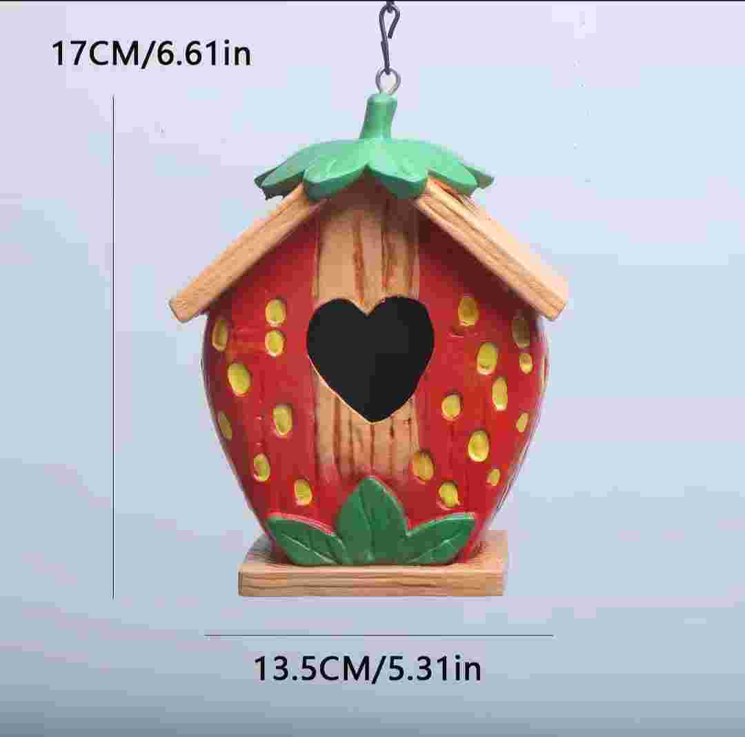 Strawberry Heart Hanging Birdhouse Eco Rubber Wood Decor