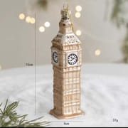 Big Ben hand-painted glass Christmas bauble, 15cm high x 4cm wide, 37g elegant London landmark holiday ornament.