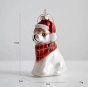 Cute puppy with Santa hat and plaid scarf glass figure, 10x6x4cm size, 21g lightweight pet lover Christmas tree hanging.