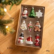 Hand-painted 9pcs classic glass Christmas ornaments set, 22x12.5x4.2cm gift box, 89g lightweight holiday bauble collection.