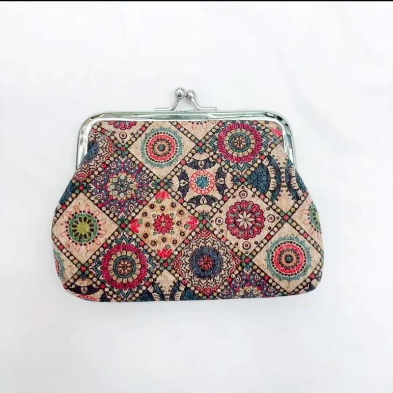 12.5cm Vintage Cork Kisslock Purse with Polyester Lining