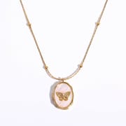 Gold butterfly mother of pearl locket