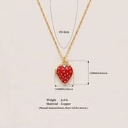 Cute red strawberry shape locket necklace adjustable gold copper chain
