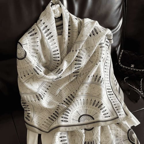 Boho geometric cotton linen scarf