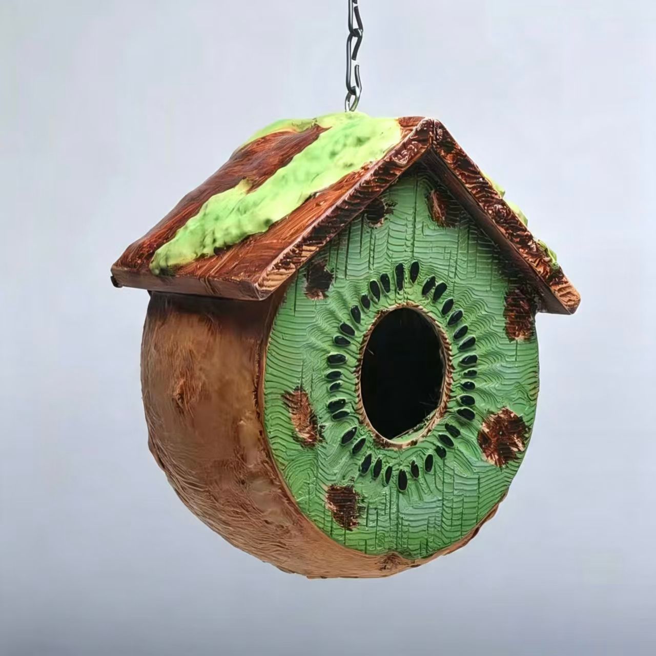 Kiwi Slice Hanging Birdhouse Solid Wood Garden Ornament