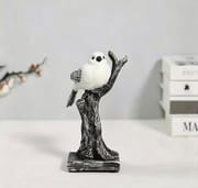 Minimalist white bird on branch resin sculpture, 20.5cm tall tabletop decor for office desk