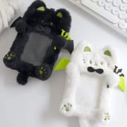 Matching black and white Y2K devil cat plush photocard holders made of soft pure cotton.