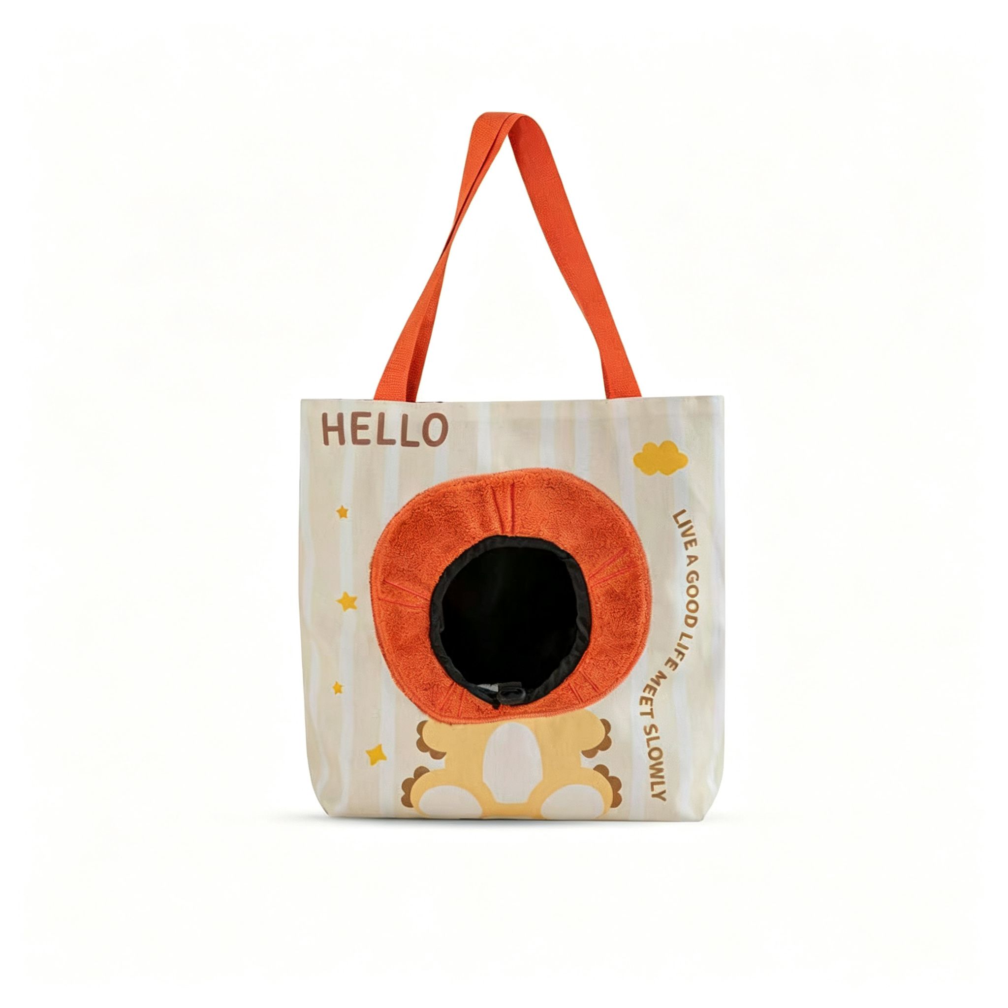 Yellow Lion Head-Out Design Pet Carrier Bag, Breathable Canvas Tote for Kittens and Puppies, 35x33cm
