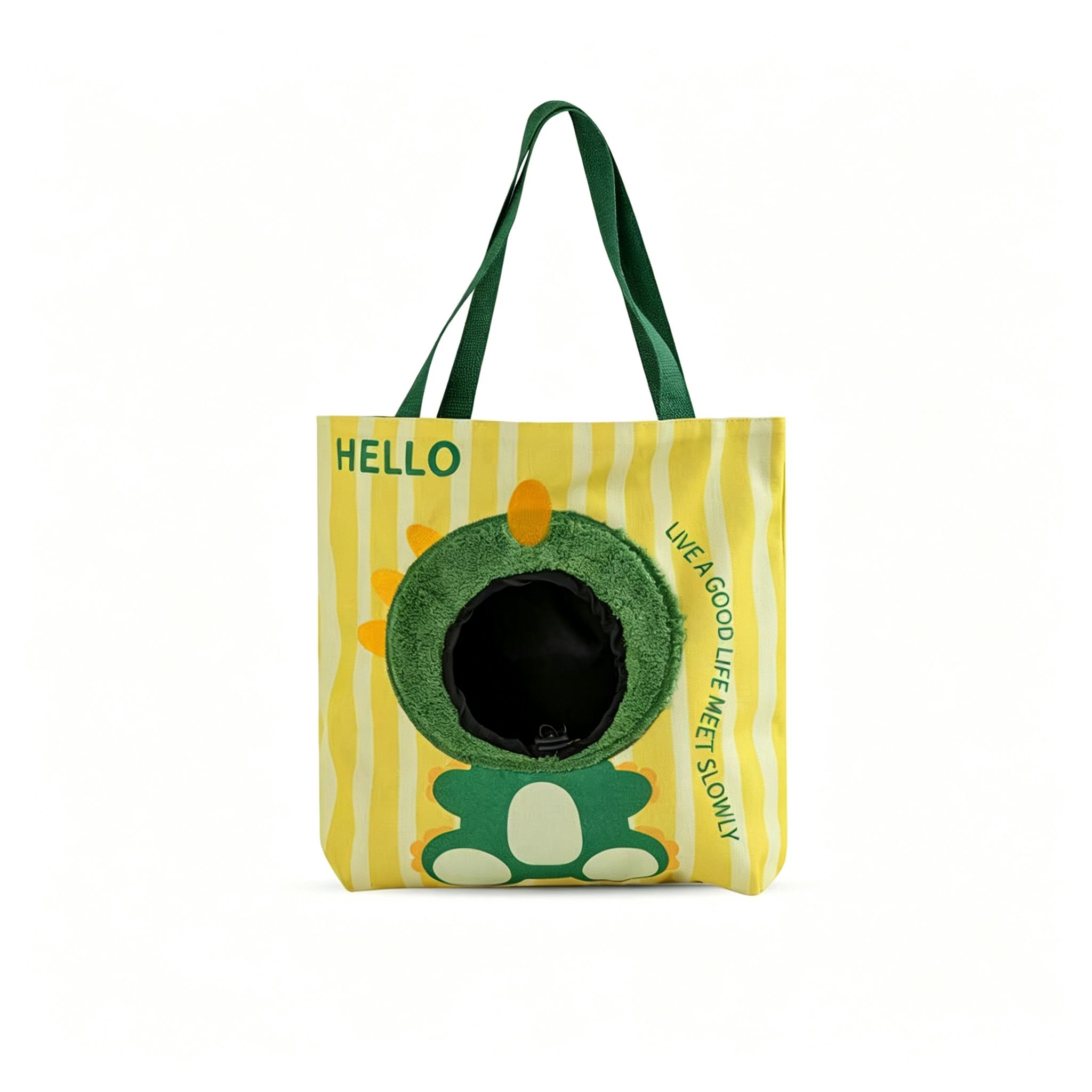 Green Dinosaur Peekaboo Pet Tote Bag, Portable Canvas Carrier for Small Dogs and Cats, 33x35cm