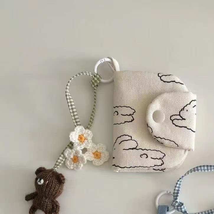 Minimalist & Y2K Canvas Mini Pouch with Charm | Cute Rabbit & Black Cat Coin Purse, Card Holder & Bag Organizer (9.5x10cm, 45g)
