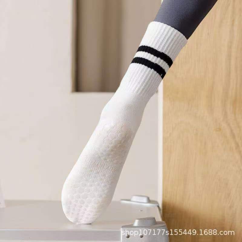 Pure cotton non slip yoga socks for adults with silicone grip sole, front view