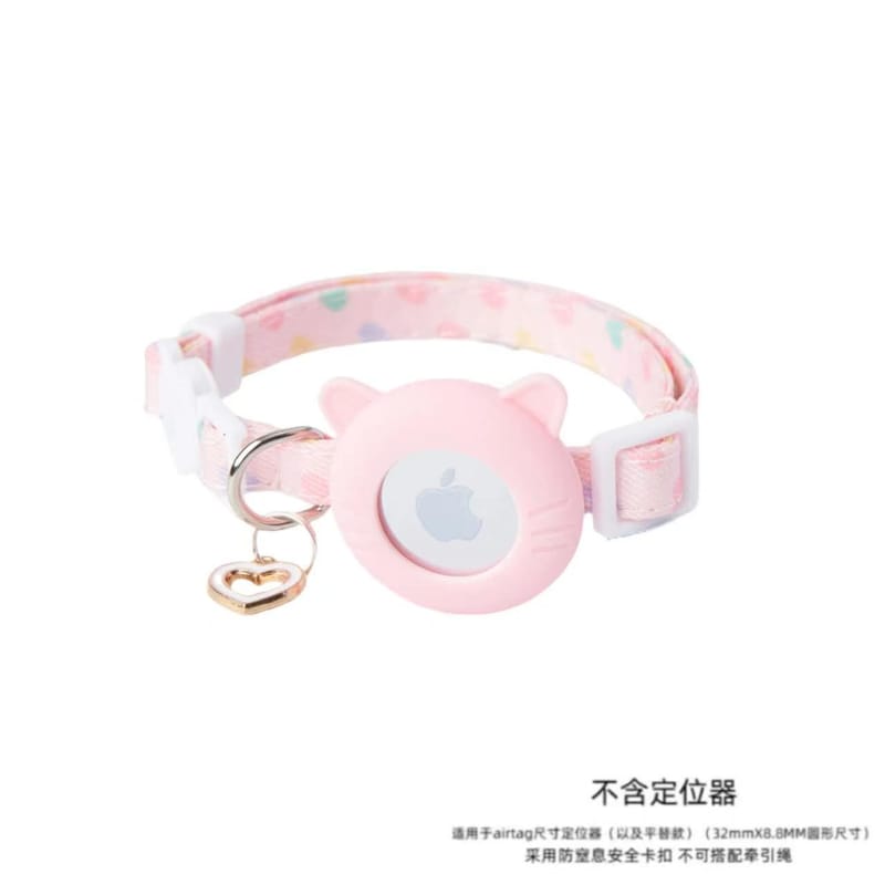 Pink pastel hearts cat collar with silicone AirTag holder, adjustable for kittens.