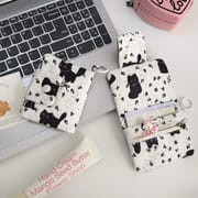 Multifunctional sweet bow black cat canvas card holder and coin purse with zipper pocket and card slots. Cute bag-in-bag organizer for cards and cash.