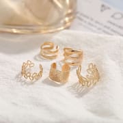 Gold leaf cutout ear cuff set of 5, minimalist multi-layer adjustable clip-on earrings.