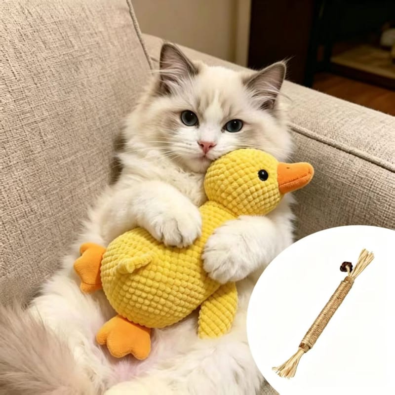 Interactive Catnip Duck Plush Toy with Teething Stick