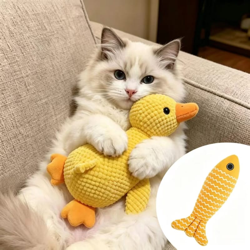Interactive Catnip Duck Plush Toy with Catnip Fish