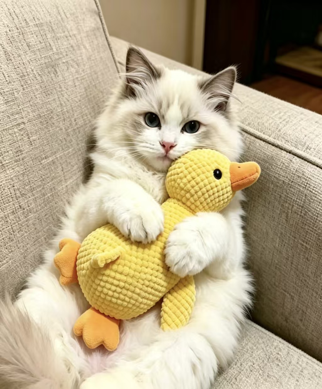 Fluffy Cat Hugging Yellow Catnip Duck Plush Toy - Hours of Interactive Fun for Bored Indoor Cats