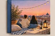 Friendship greeting card featuring friends enjoying a sunset city view