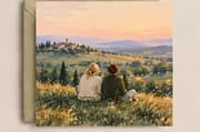 Friendship greeting card featuring two friends overlooking a countryside landscape
