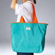 Orange shoulder strap, teal eco-friendly shopping tote