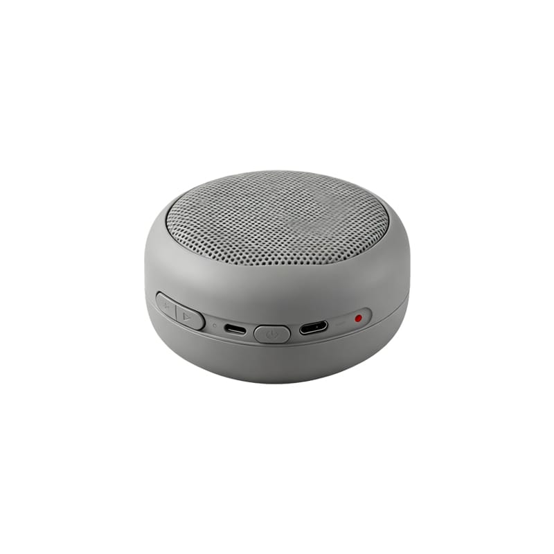 Textured gray round Bluetooth speaker
