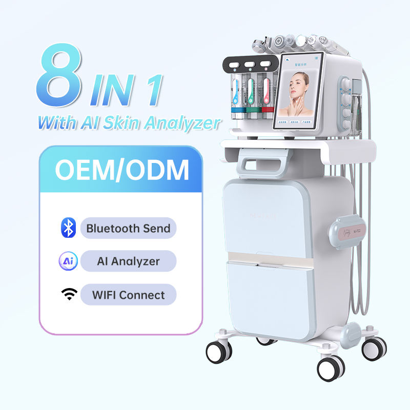 Professional 8 in 1 Hydro Diamond Dermabrasion Beauty Device With HD Detection Facial Skin Scrubber Analyzer Microdermabrasion Machine